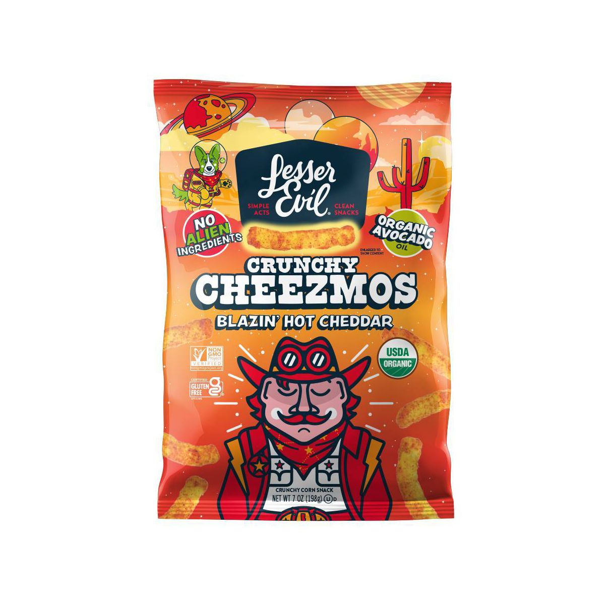 Cheezmos Blazin' Hot Cheddar Chips de LesserEvil - 7 oz
