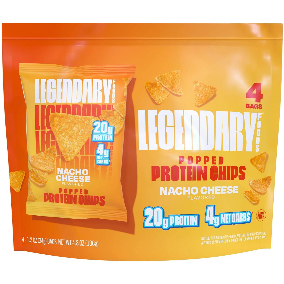 Legendary Foods Papas Proteínicas Horneadas Sin Gluten y Aptas para Keto - Sabor Queso Nacho - 4.8 oz/4 unidades