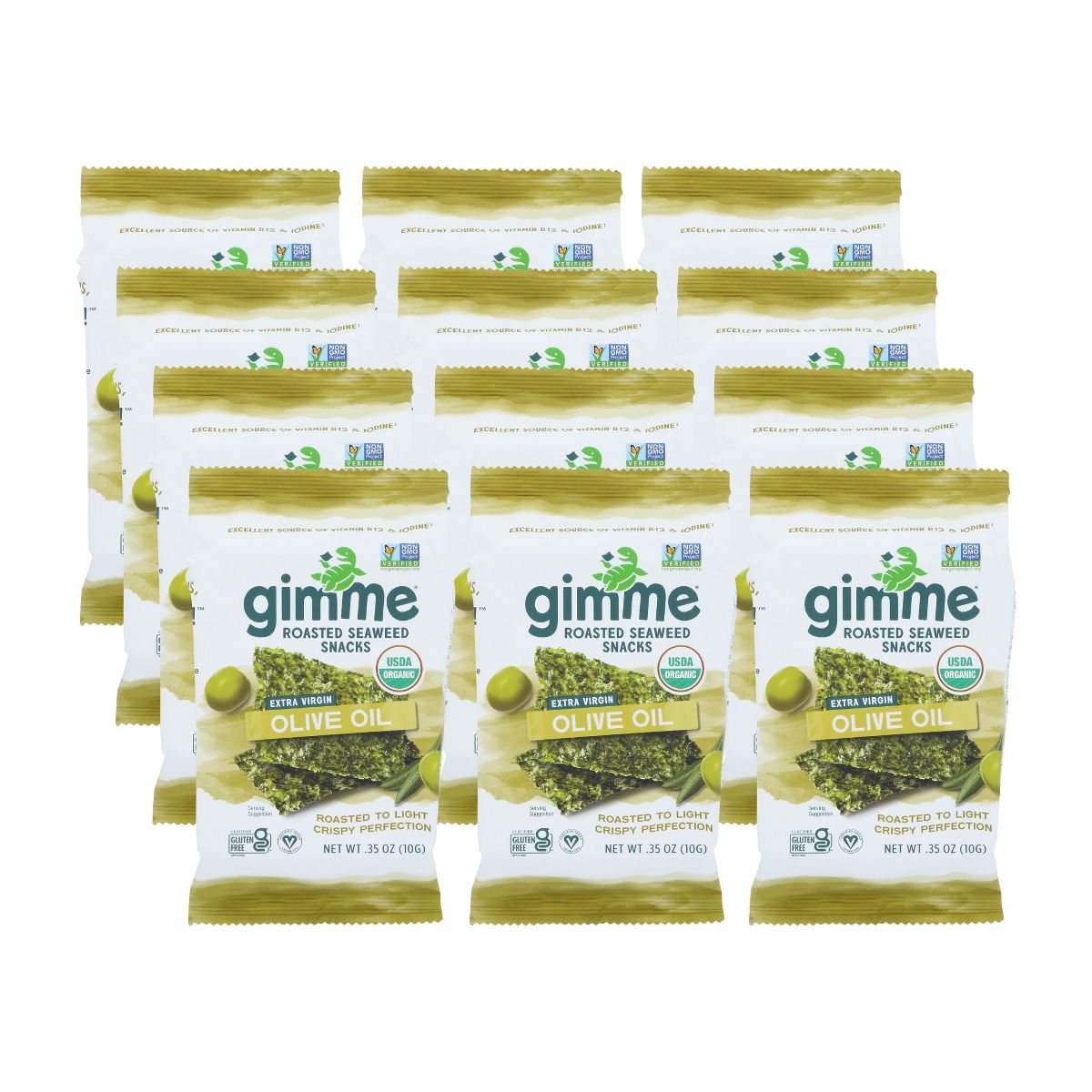 Gimme Organic Snack de Algas con Aceite de Oliva Extra Virgen - Caja con 12/.35 oz