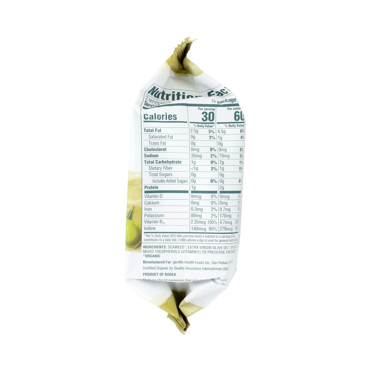 Gimme Organic Snack de Algas con Aceite de Oliva Extra Virgen - Caja con 12/.35 oz - Imagen 5