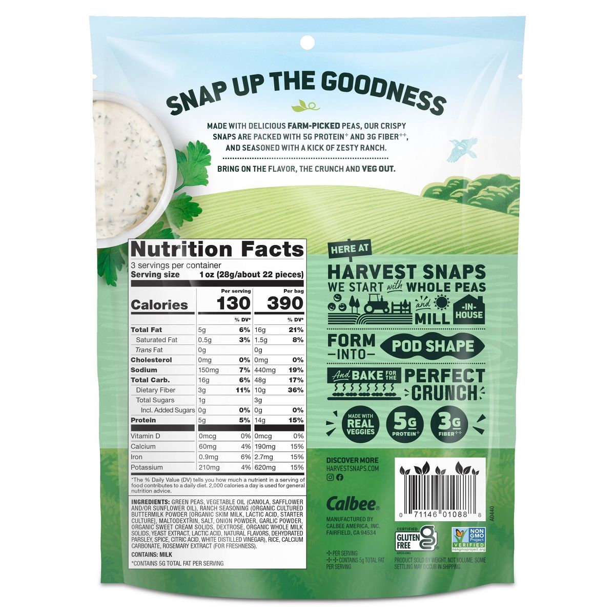 Harvest Snaps Zesty Ranch Botanas Vegetales Horneadas y Crujientes - 3 oz - Imagen 3