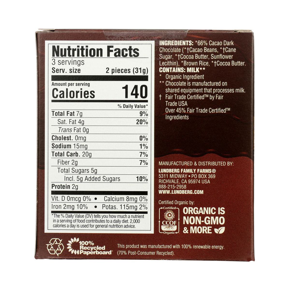 Lundberg Thin Stackers Decadent Dark Chocolate Cubierto de Cereal Inflado - Caja de 6/3.3 oz - Imagen 4