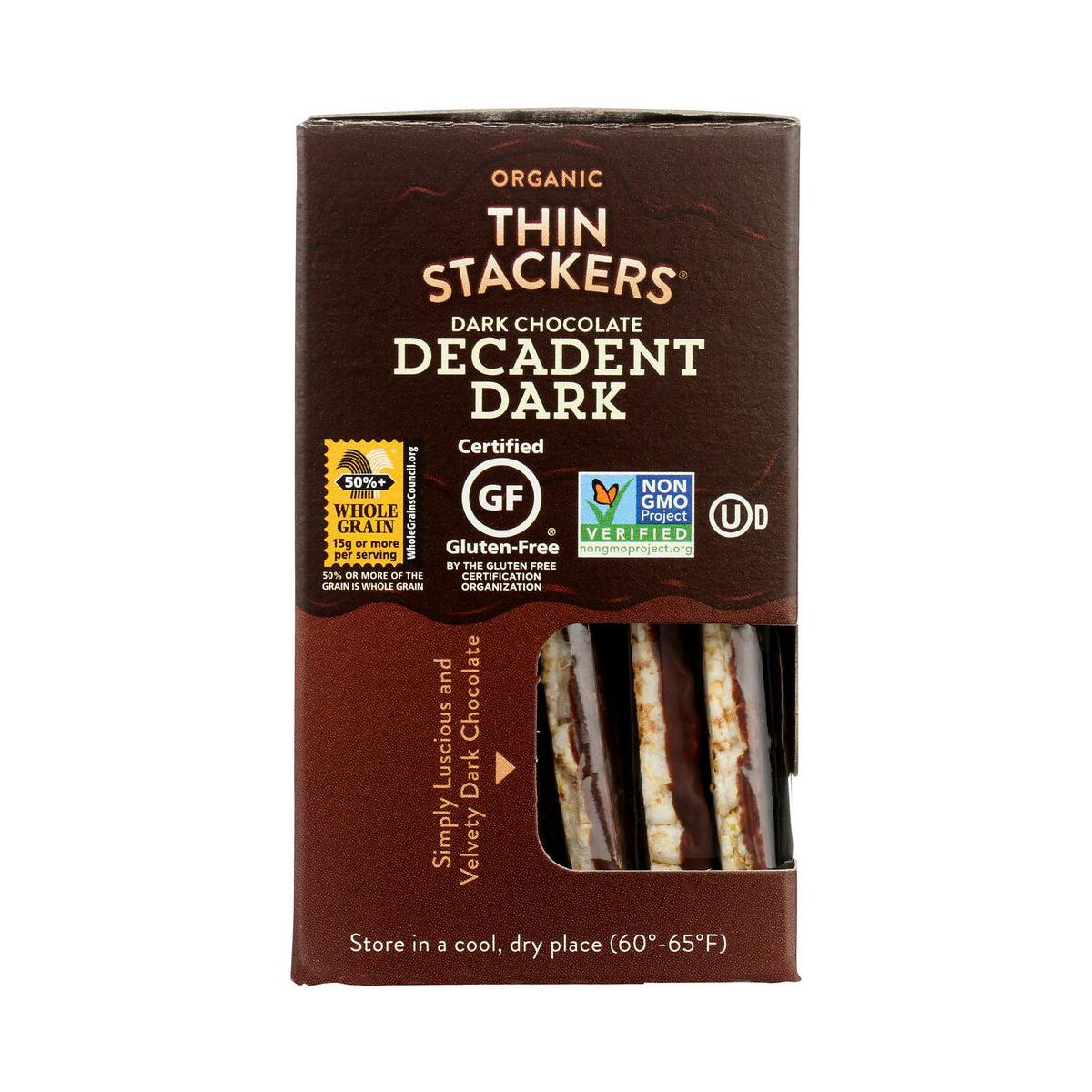 Lundberg Thin Stackers Decadent Dark Chocolate Cubierto de Cereal Inflado - Caja de 6/3.3 oz - Imagen 6
