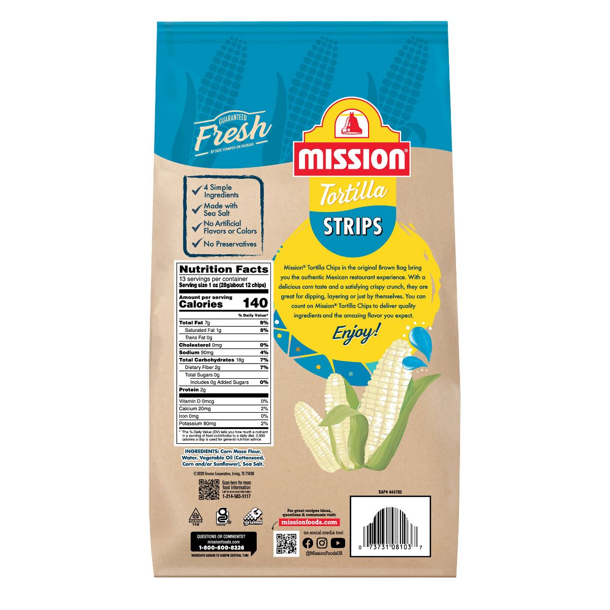Totopos de Maíz Blanco Mission Strips - 11 oz - Imagen 3