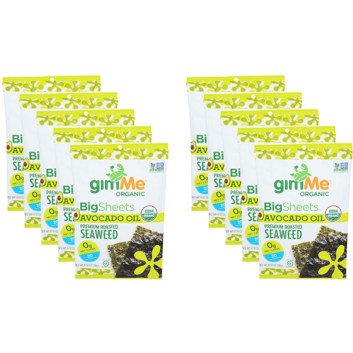 Gimme Organic Big Sheets Aceite de Aguacate Algas Marinas Tostadas Premium - Paquete de 10 - 0.92 oz - Imagen 2