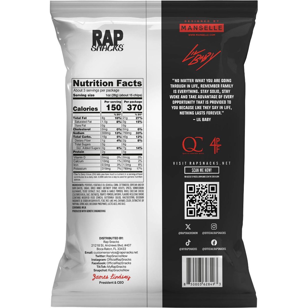 Papas Fritas Rap Snacks Bar-B-Quin with my Honey Heat Sabor Barbacoa y Miel Picante - Lil Baby - 2.5 oz - Imagen 3