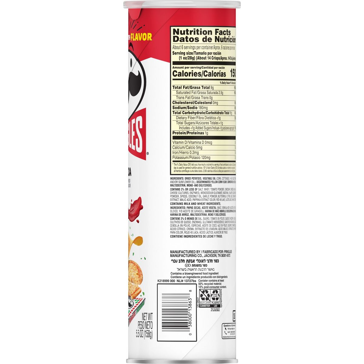 Pringles Papas Fritas Sabor Pizza - 5.5 oz - Imagen 3