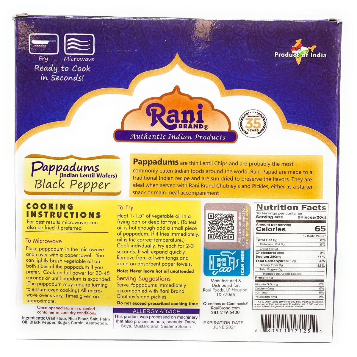 Rani Brand Authentic Indian Foods | Pappadums Black Pepper Papad - Imagen 4