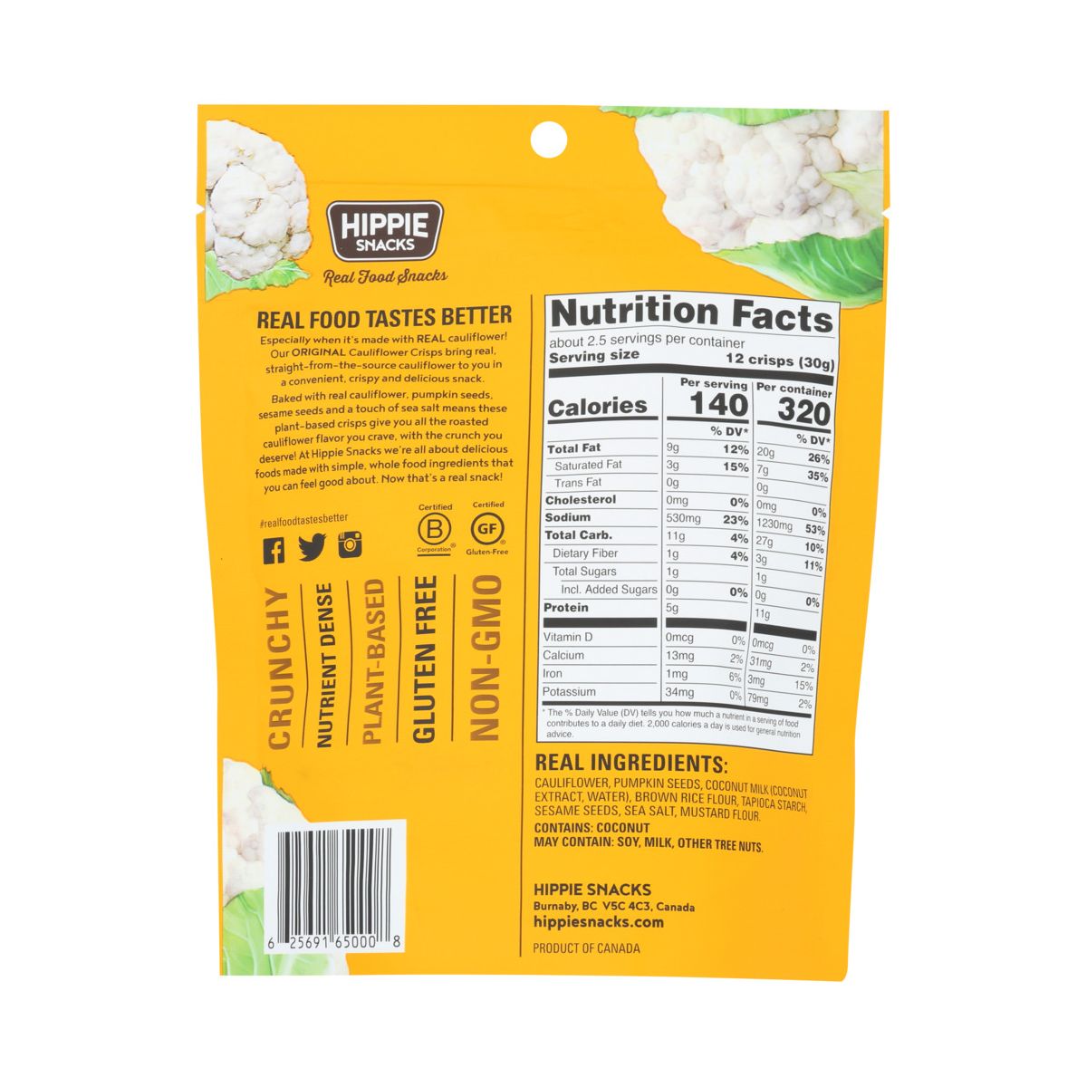 Hippie Snacks Original Cauliflower Crisps - Caja con 8/2.5 oz - Imagen 4