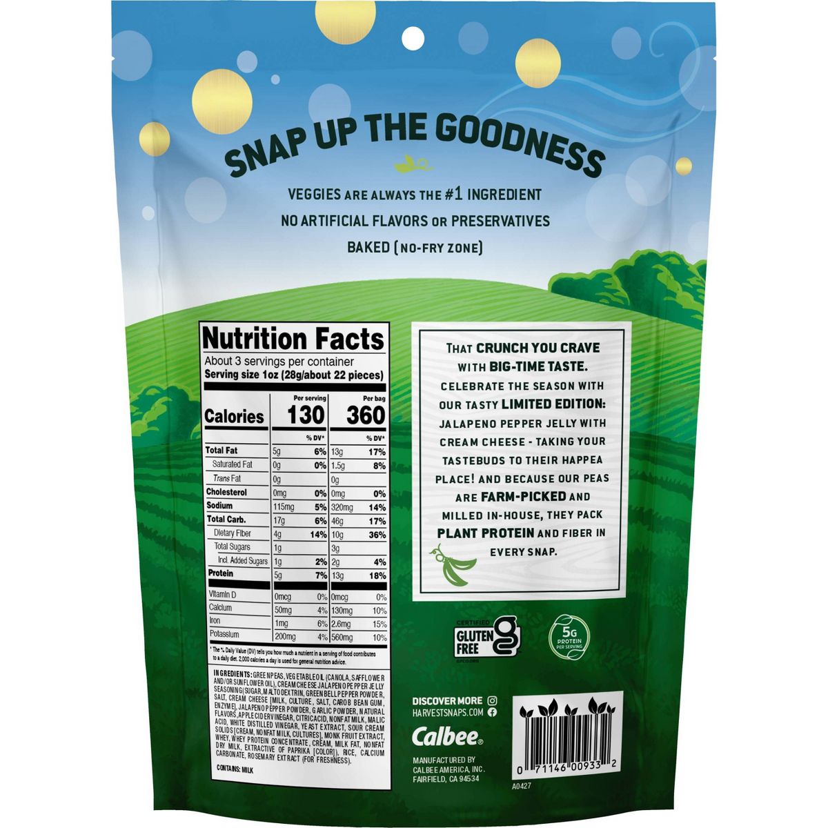 Harvest Snaps Jalapeño Pepper Jelly con Queso Crema Botanas de Chícharo Horneados - 2.75 oz - Imagen 3
