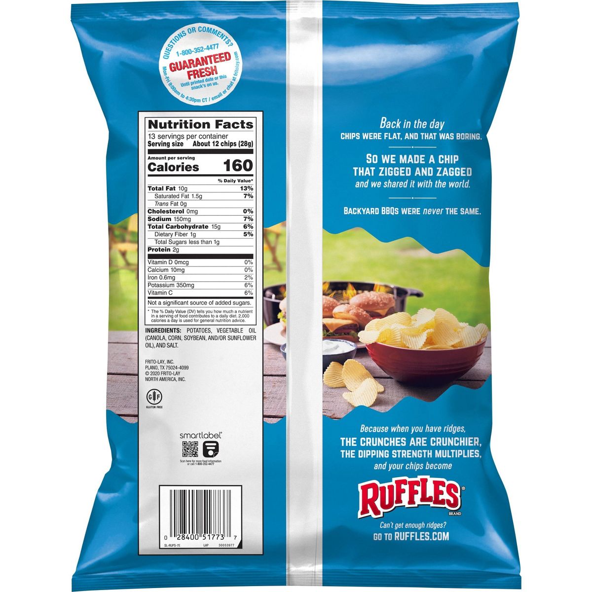 Ruffles Original Sabor Original Papas Fritas con Ondas Tamaño Fiesta - 13 oz - Imagen 3