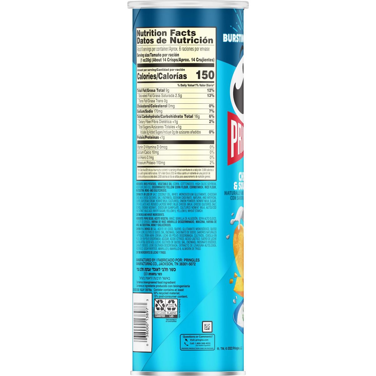 Pringles Papas Fritas Sabor Queso Cheddar y Crema Agria - 5.5 oz - Imagen 3