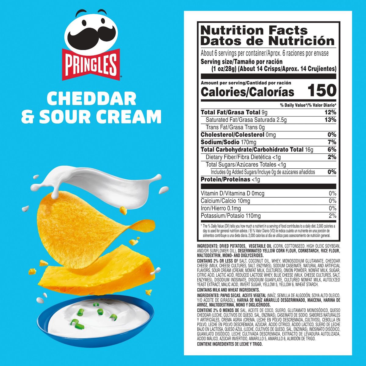 Pringles Papas Fritas Sabor Queso Cheddar y Crema Agria - 5.5 oz - Imagen 7