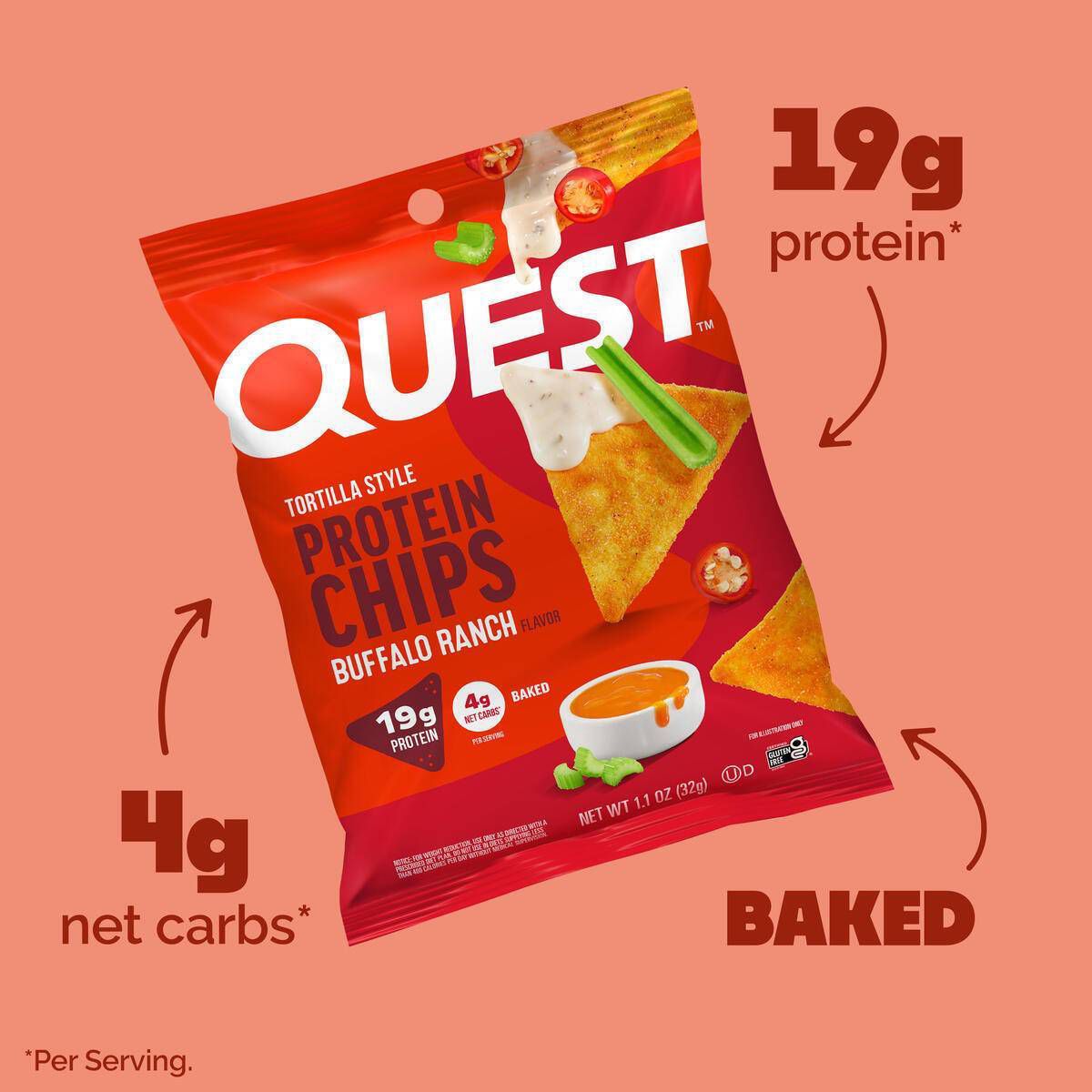 Quest Nutrition Tortilla Style Protein Chips - Salsa Búfalo con Ranch - Imagen 8