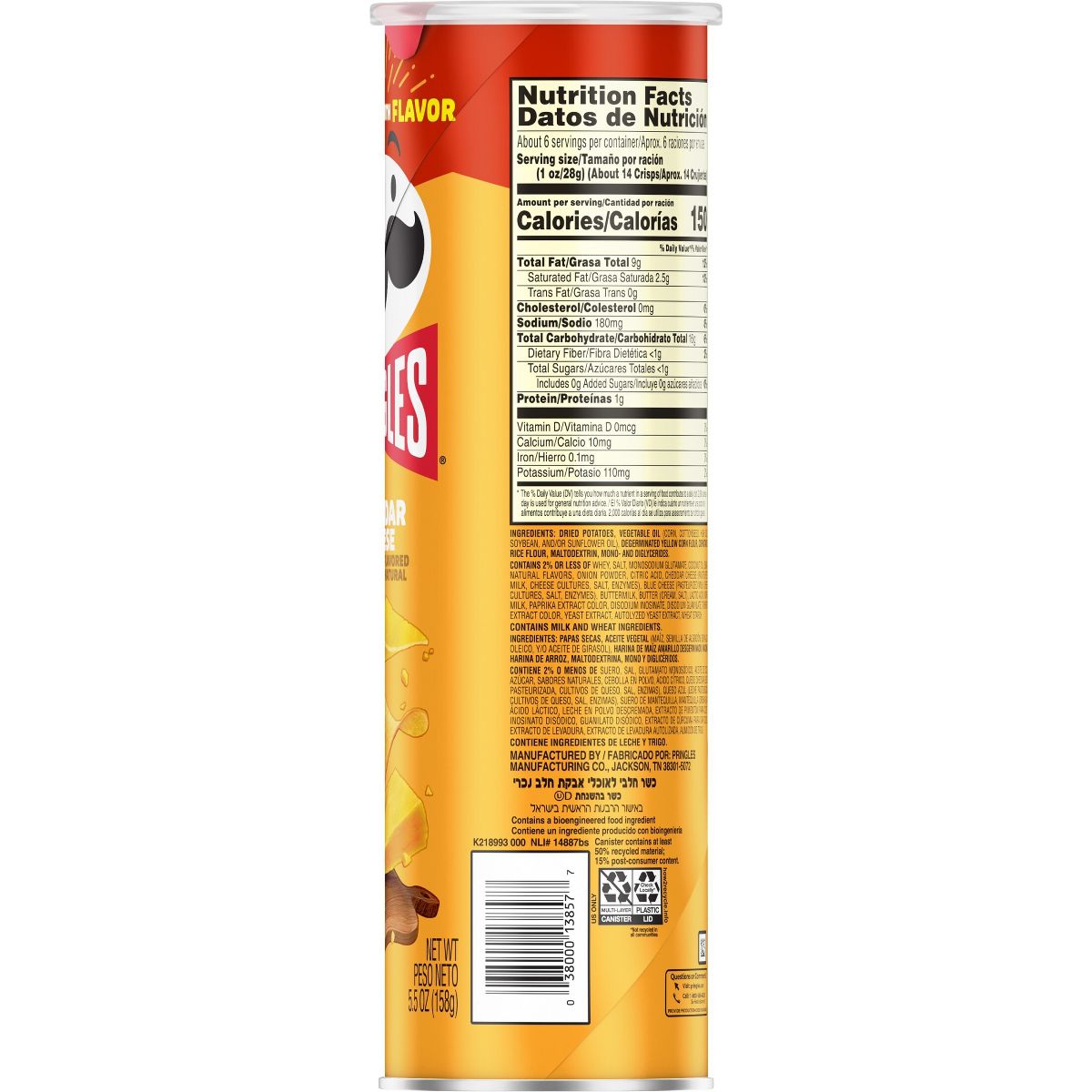 Pringles Papas Fritas Sabor Queso Cheddar - 5.5 oz - Imagen 3