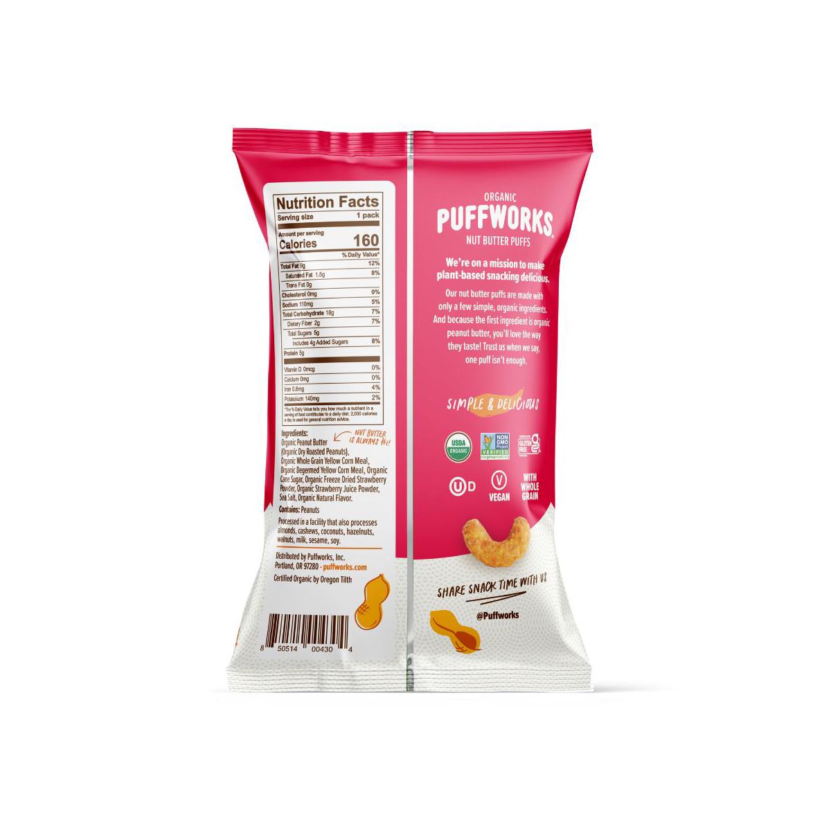 Puffworks Orgánico de Fresa PB&J Bolitas de Mantequilla de Maní (Paquete de 6 bolsas de 1.2 oz) - Imagen 4