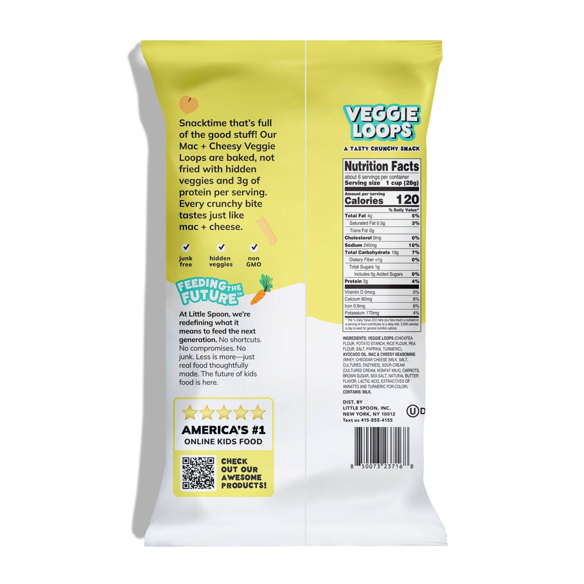 Little Spoon Mac & Cheese Chickpea Veggie Loop Snacks para Niños - 6 oz - Imagen 3