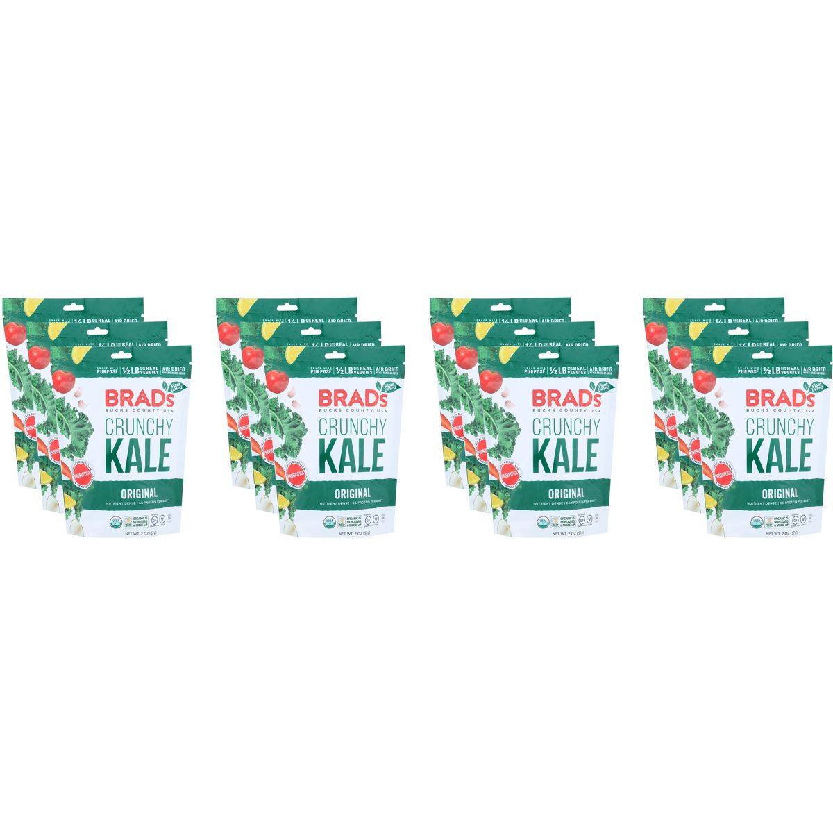 Kale Crujiente Original a Base de Plantas de Brad - Caja con 12 - 2 oz
