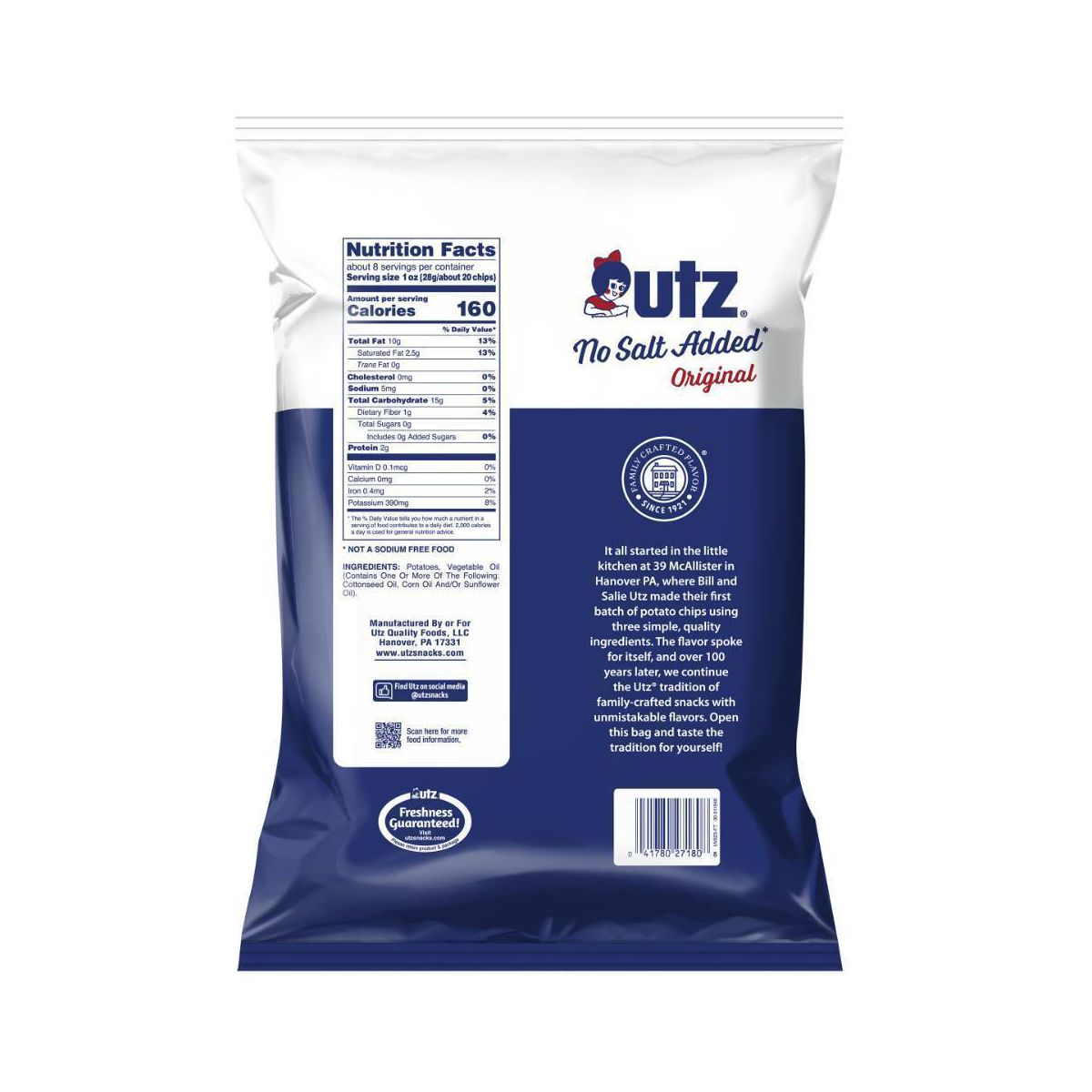 Papas Fritas Utz Original Sin Sal Añadida - 7.75 oz - Imagen 3