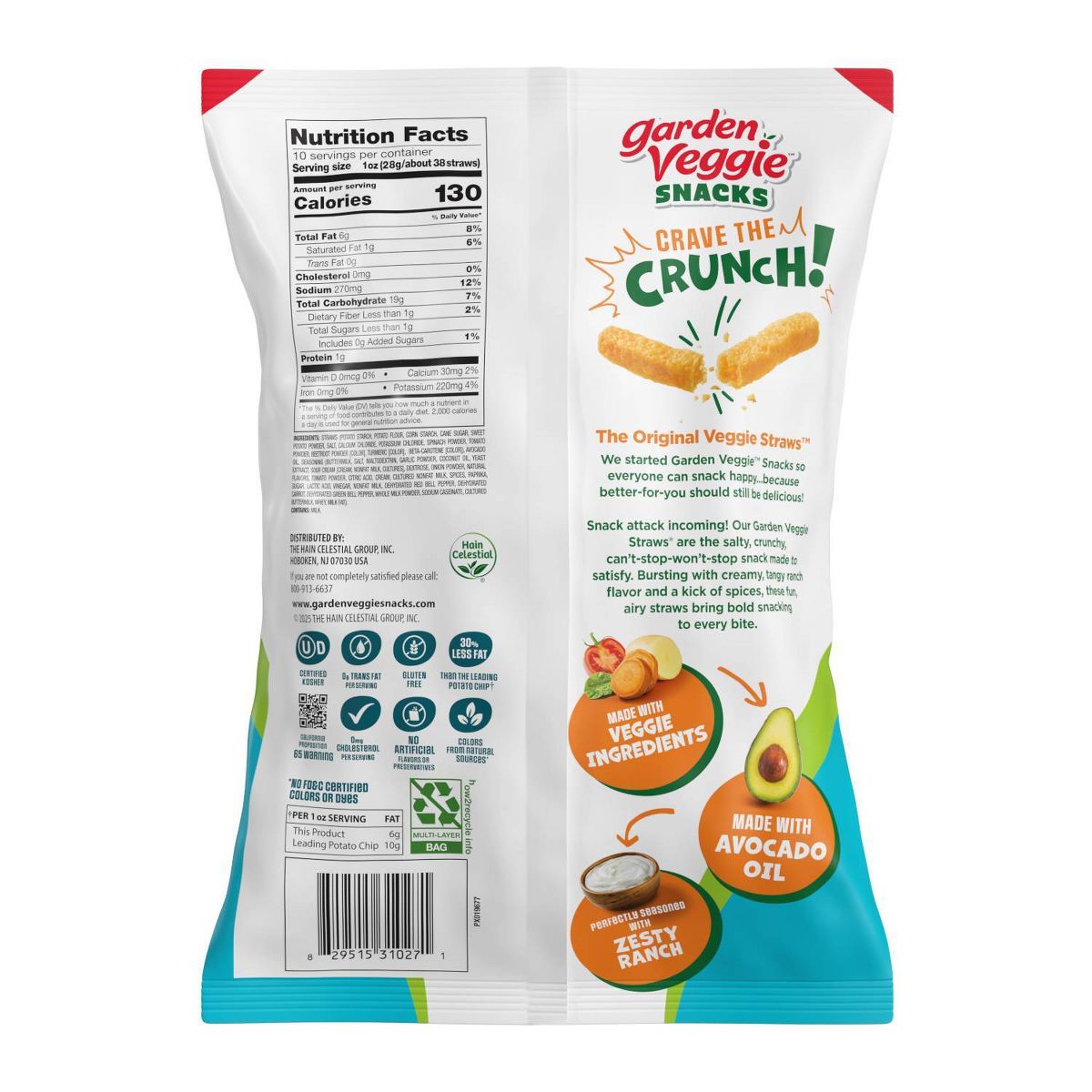 Sensible Portions Garden Veggie Straws Sabor Ranch Picante Tamaño Familiar con Aceite de Aguacate - 10 oz - Imagen 3