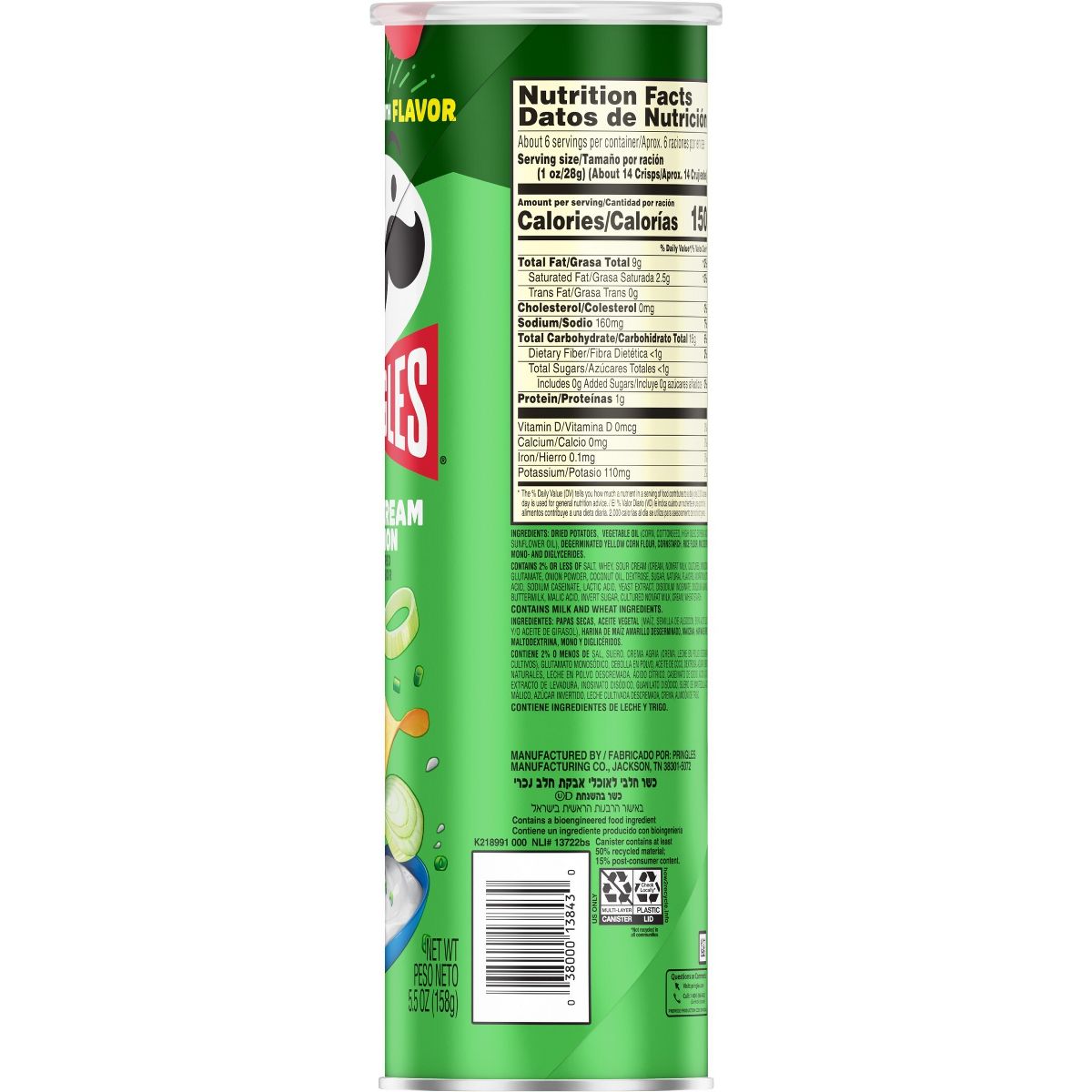 Pringles Sour Cream & Onion Papas Fritas Crujientes - 5.5 oz - Imagen 3