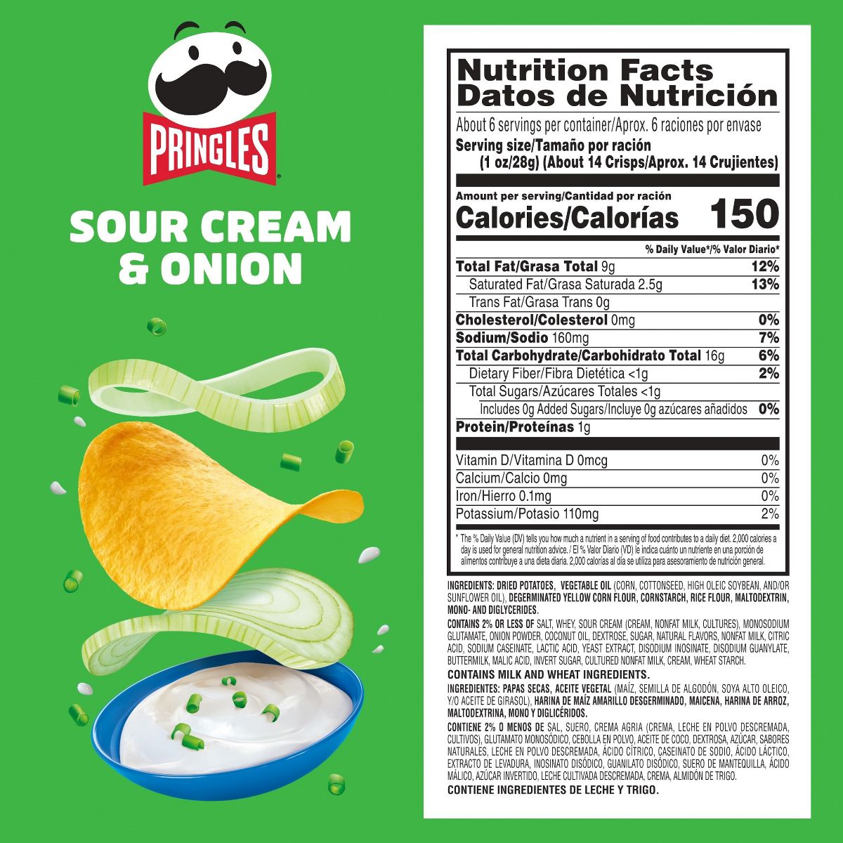 Pringles Sour Cream & Onion Papas Fritas Crujientes - 5.5 oz - Imagen 8