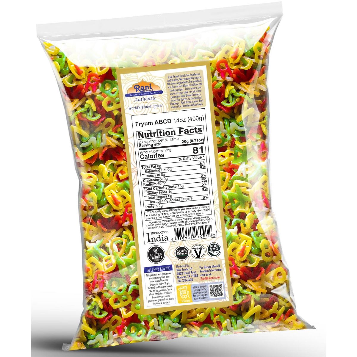 Rani Brand Authentic Indian Foods | Far Far / Fryums (Forma ABCD) - Imagen 6