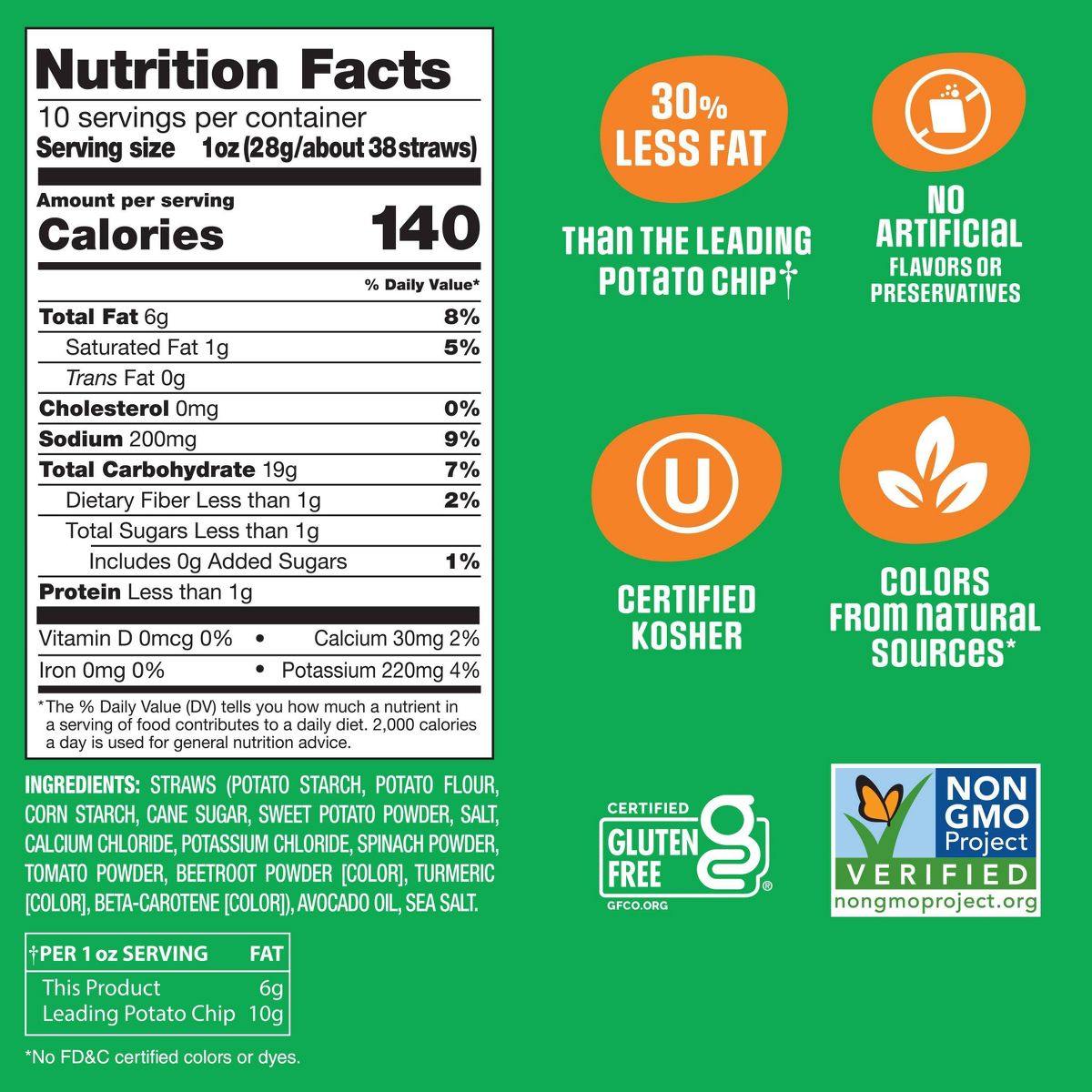 Sensible Portions Garden Veggie Straws Sabor Sal de Mar con Aceite de Aguacate - Tamaño Familiar 10 oz - Imagen 8