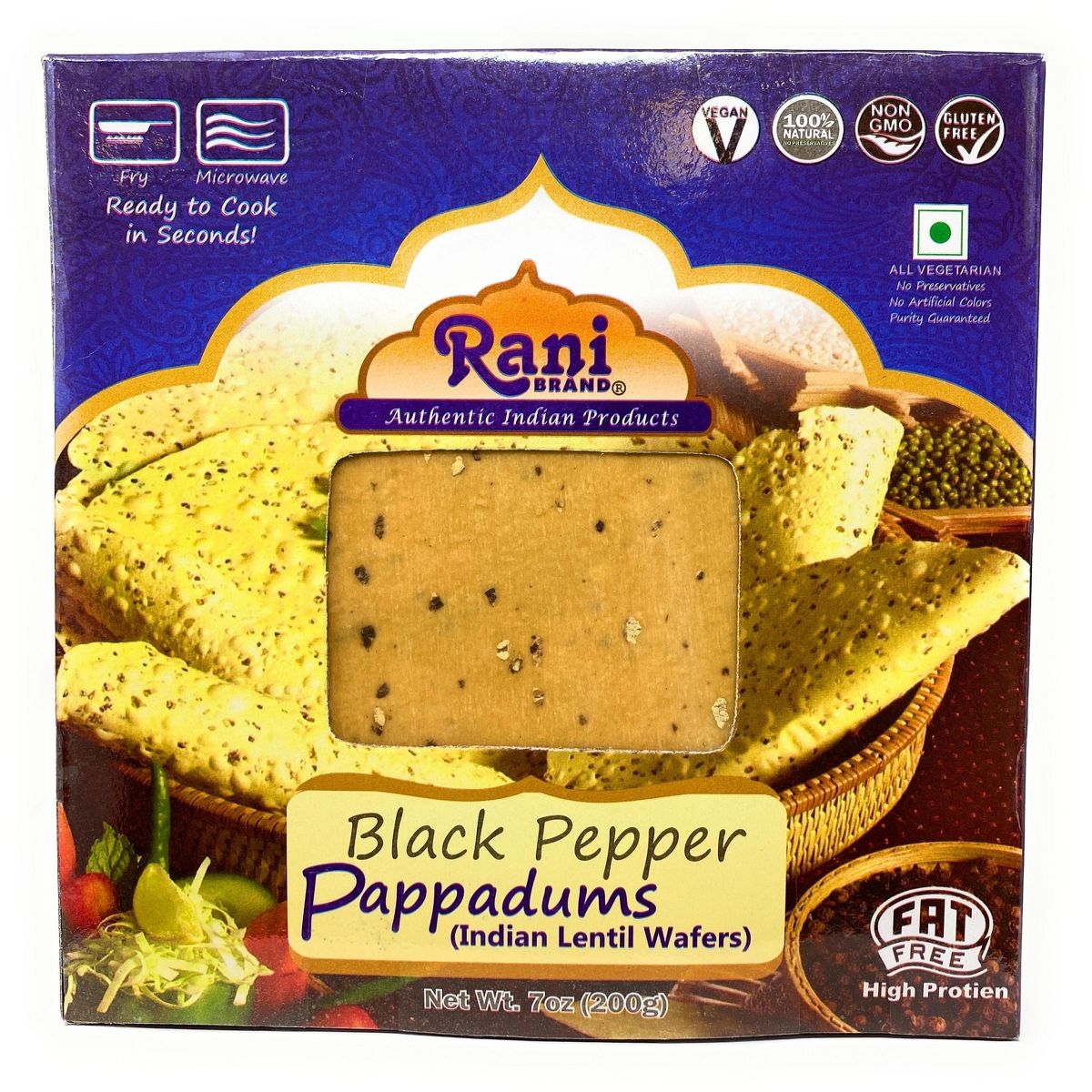 Pappadums de Pimienta Negra (Botana Crujiente) - 7 oz (200 g) - Marca Rani, Productos Auténticos de la India - Imagen 6