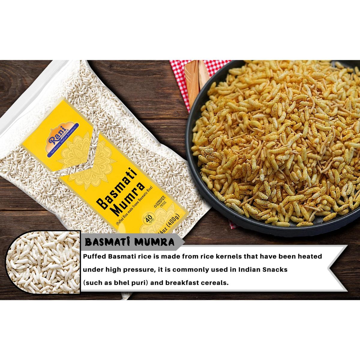 Arroz Basmati Mamra (Arroz Inflado) - 7 oz (200 g) - Marca Rani Productos Auténticos de la India - Imagen 4