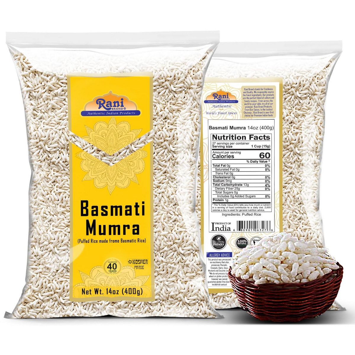 Arroz Basmati Mamra (Arroz Inflado) - 7 oz (200 g) - Marca Rani Productos Auténticos de la India - Imagen 5