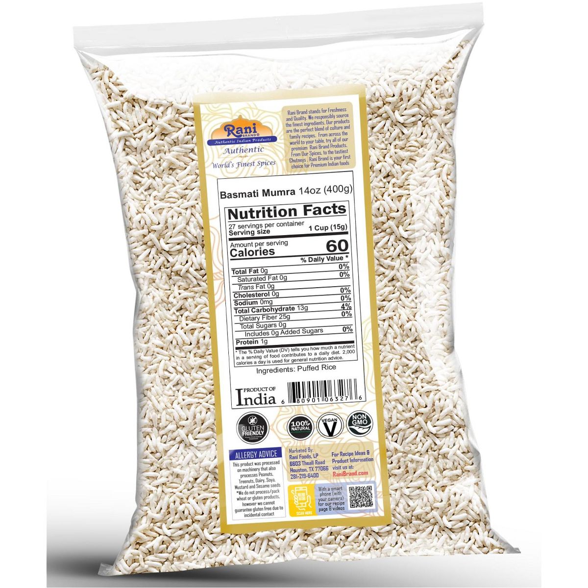 Arroz Basmati Mamra (Arroz Inflado) - 7 oz (200 g) - Marca Rani Productos Auténticos de la India - Imagen 6
