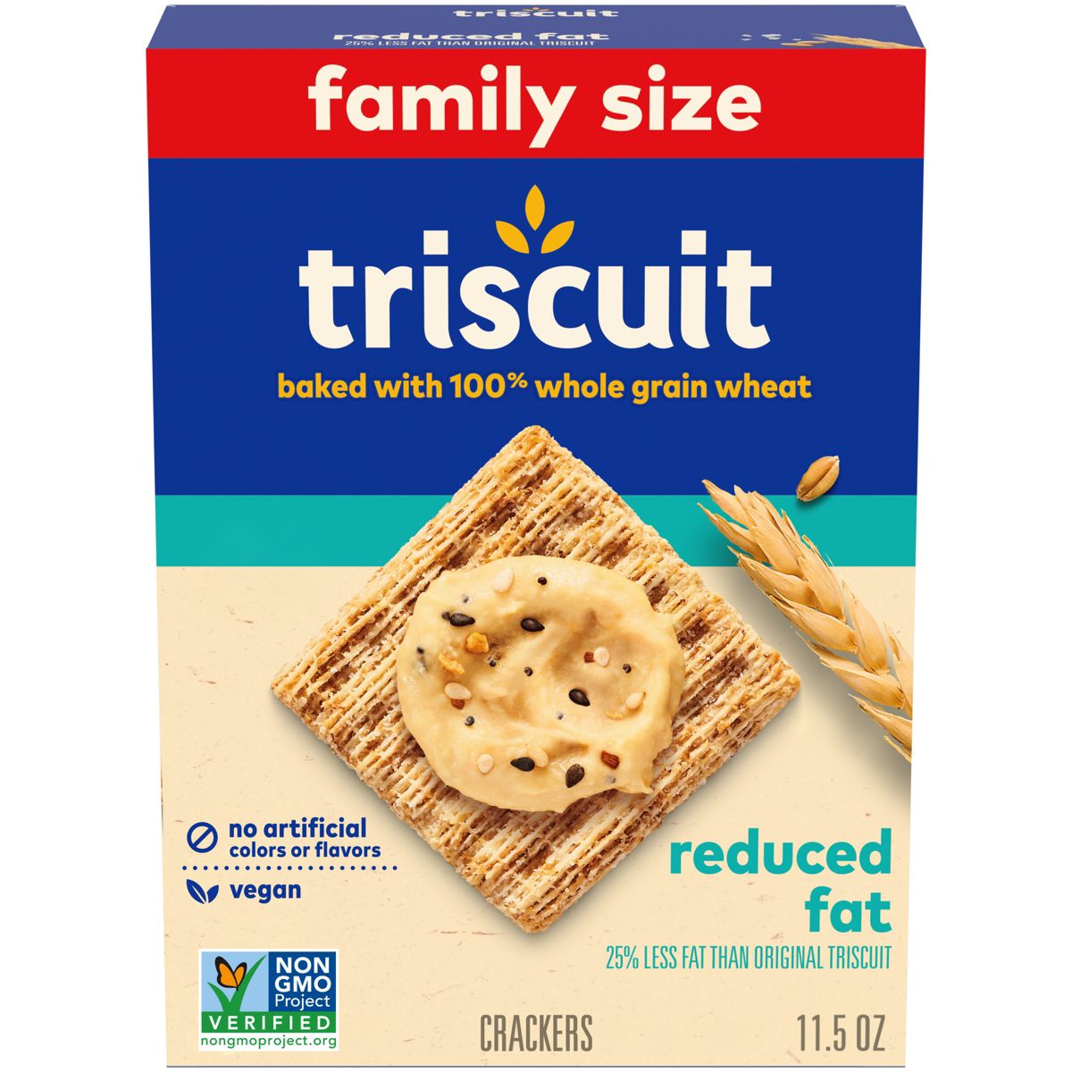 Triscuit Reducido en Grasa Galletas Integrales de Trigo para Lunch Vegano Tamaño Familiar - 11.5 oz - Imagen 2