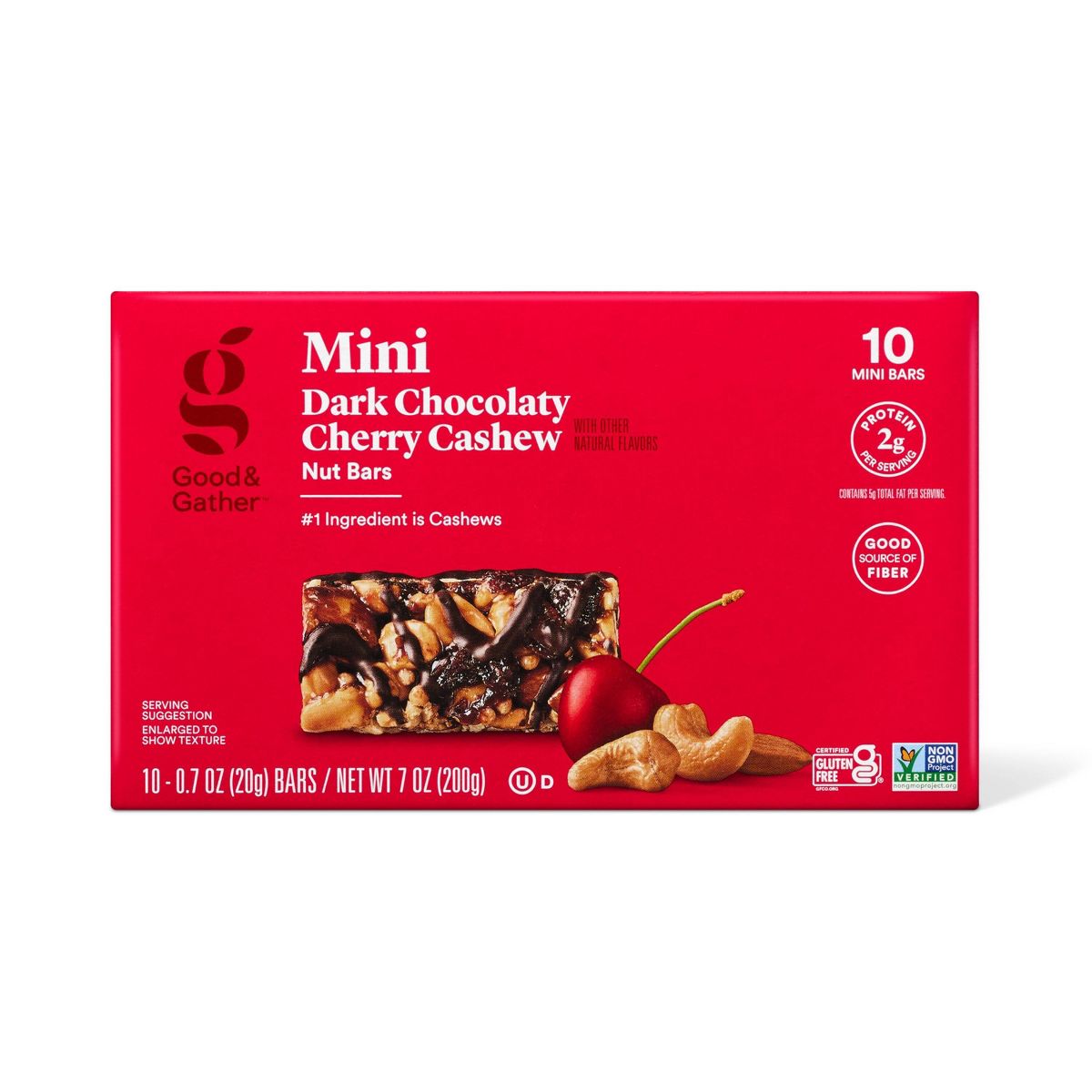 Barras de nueces Mini Dark Chocolaty Cherry Cashew con otros sabores naturales - 7 oz/10 ct - Good & Gather™