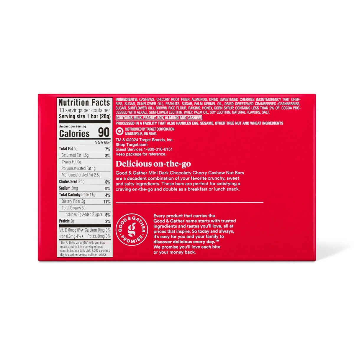 Barras de nueces Mini Dark Chocolaty Cherry Cashew con otros sabores naturales - 7 oz/10 ct - Good & Gather™ - Imagen 3