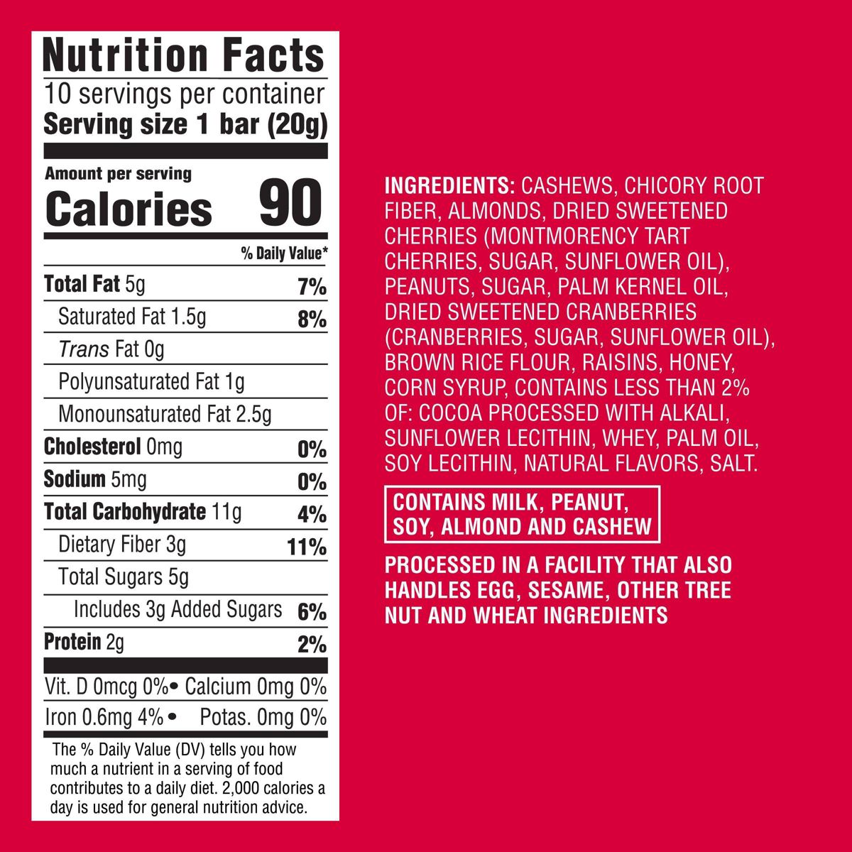 Barras de nueces Mini Dark Chocolaty Cherry Cashew con otros sabores naturales - 7 oz/10 ct - Good & Gather™ - Imagen 6