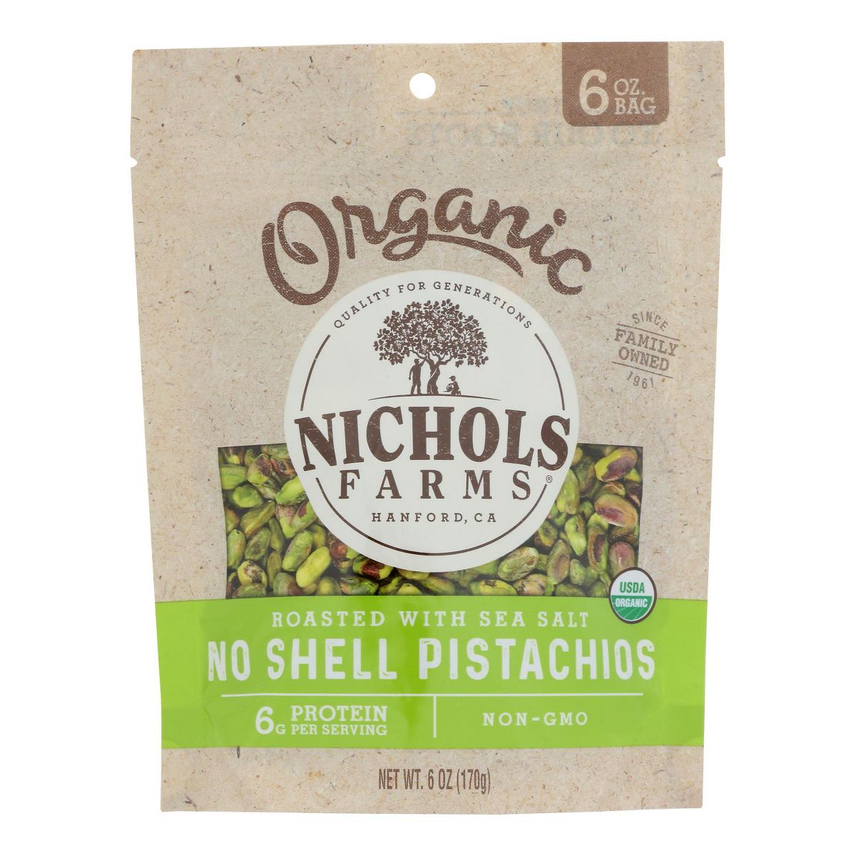 Pistachos Nichols Farms Orgánicos Grado 2 Sin Cáscara Tostados Salados - Caja de 15 - 6 oz