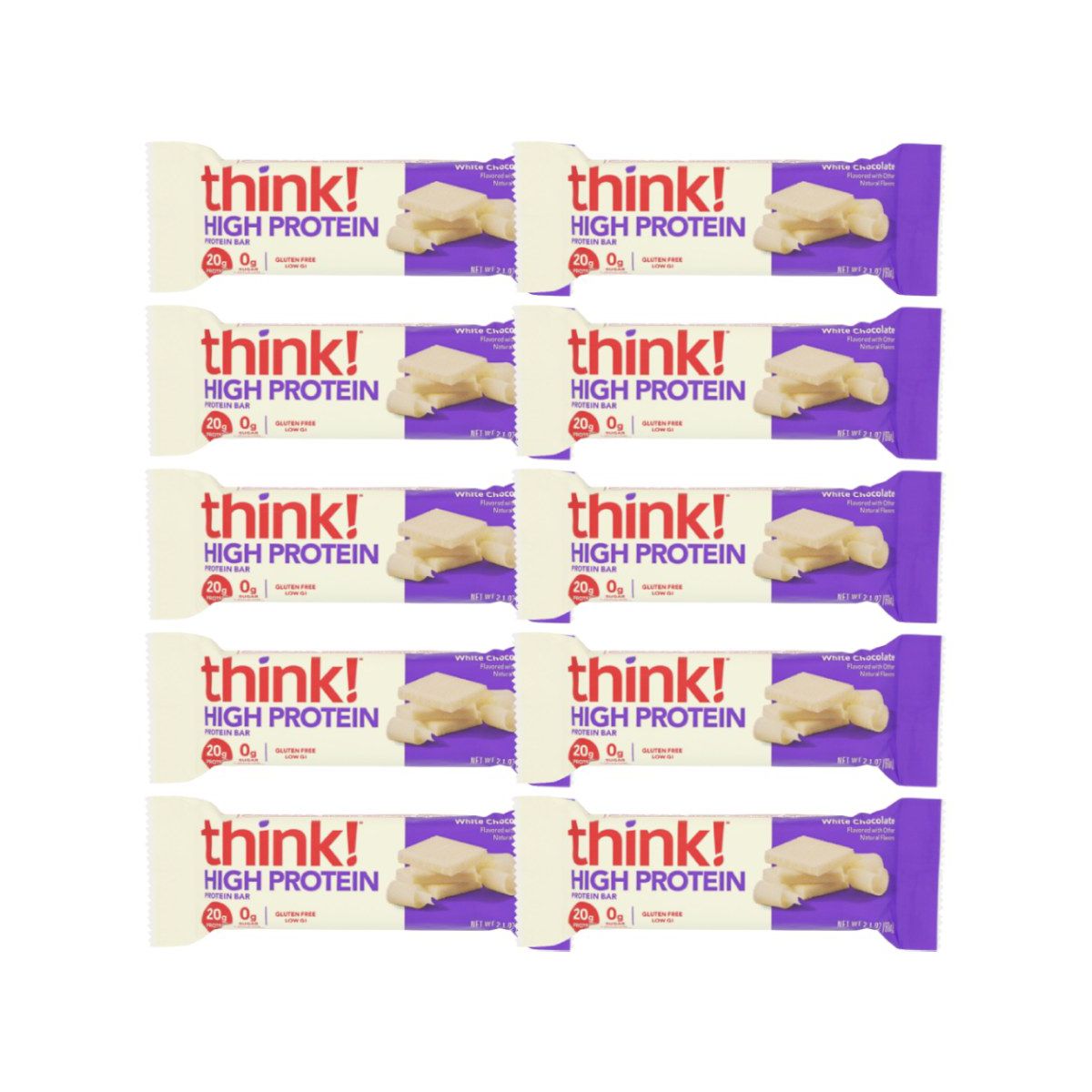 Think! Barra de Proteína Sabor Chocolate Blanco - 10 barras, 2.1 oz
