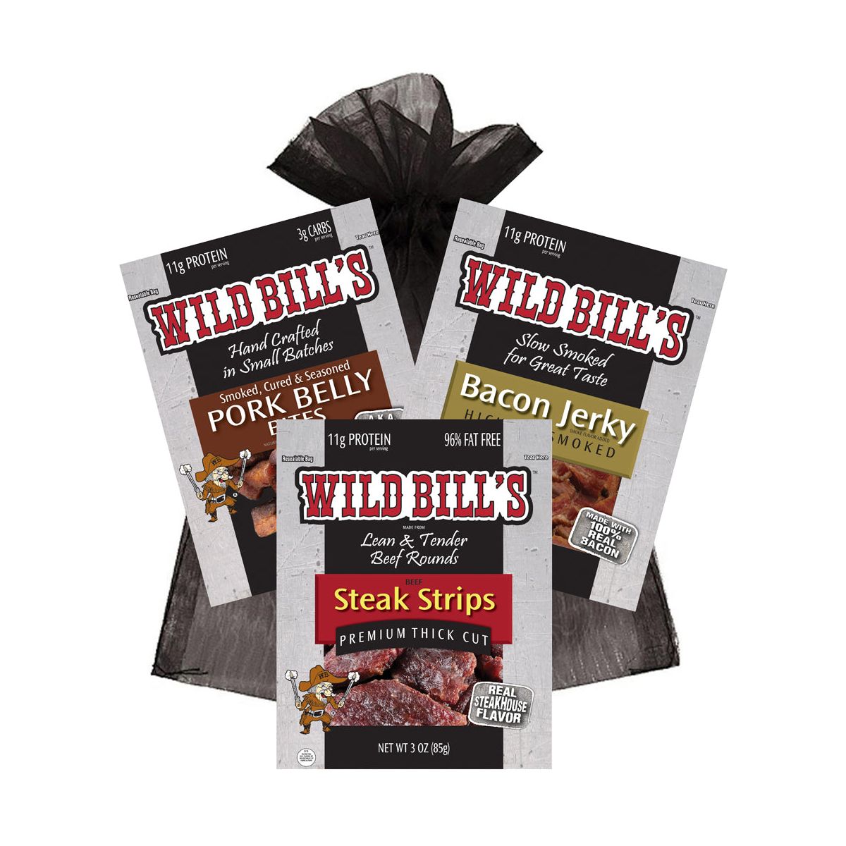 Wild Bill's Especialidad de Muestra de 3 Piezas (chicharrón de cerdo, tiras de bistec y cecina de tocino) - Imagen 2