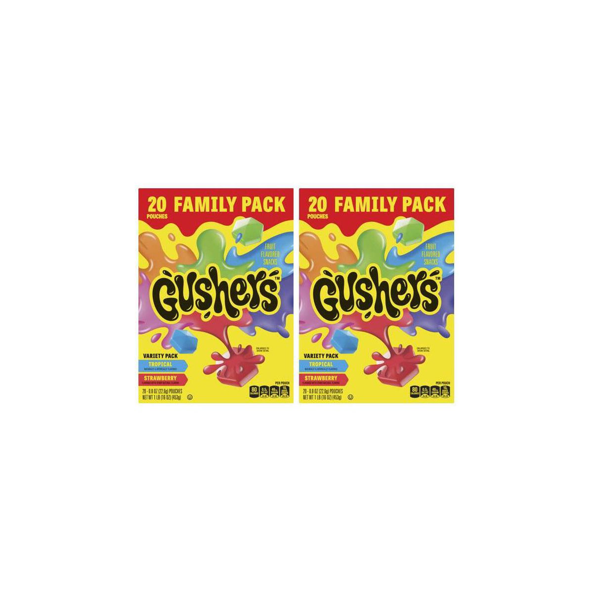 Fruit Gushers Paquete de 2/16 oz/20 piezas cada uno Botanas de Fruta Fresa/Tropical