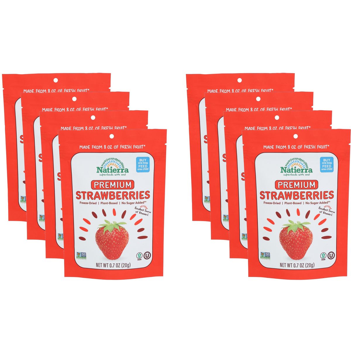 Natierra Fresas Liofilizadas - Paquete de 8 - 0.7 oz