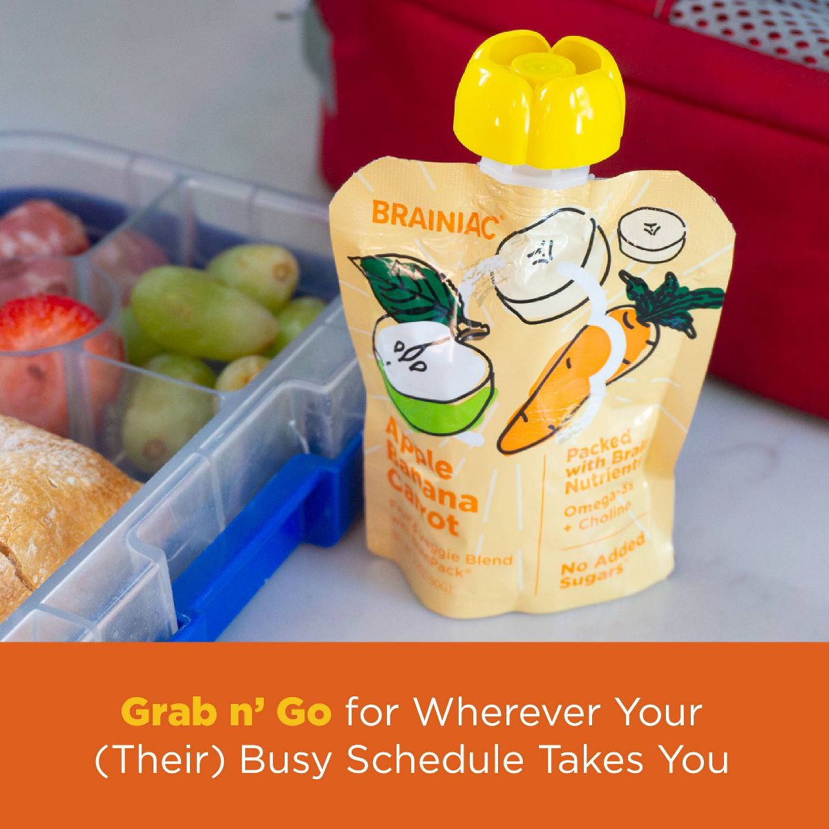 Brainiac Kids Brain Squeezers Puré de Manzana en Bolsita Variedad de Frutas y Verduras Manzana Plátano Zanahoria & Manzana Fresa Espinaca - 3.2 oz/10 ct - Imagen 10