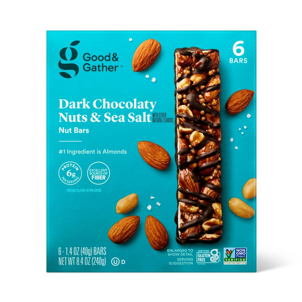 Barritas de nueces con chocolate oscuro y sal marina con otros sabores naturales - 6g de proteína - 8.4 oz/6 ct - Good & Gather™
