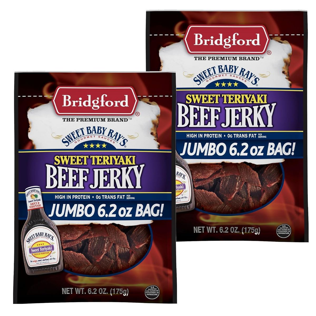 Bridgford Sweet Baby Ray’s Beef Jerky Sabor Teriyaki Dulce 6.2 oz - Carne Seca de Res con Alto Contenido de Proteína, Ideal para Bocadillos sobre la Marcha y Estilos de Vida Ocupados - Imagen 2
