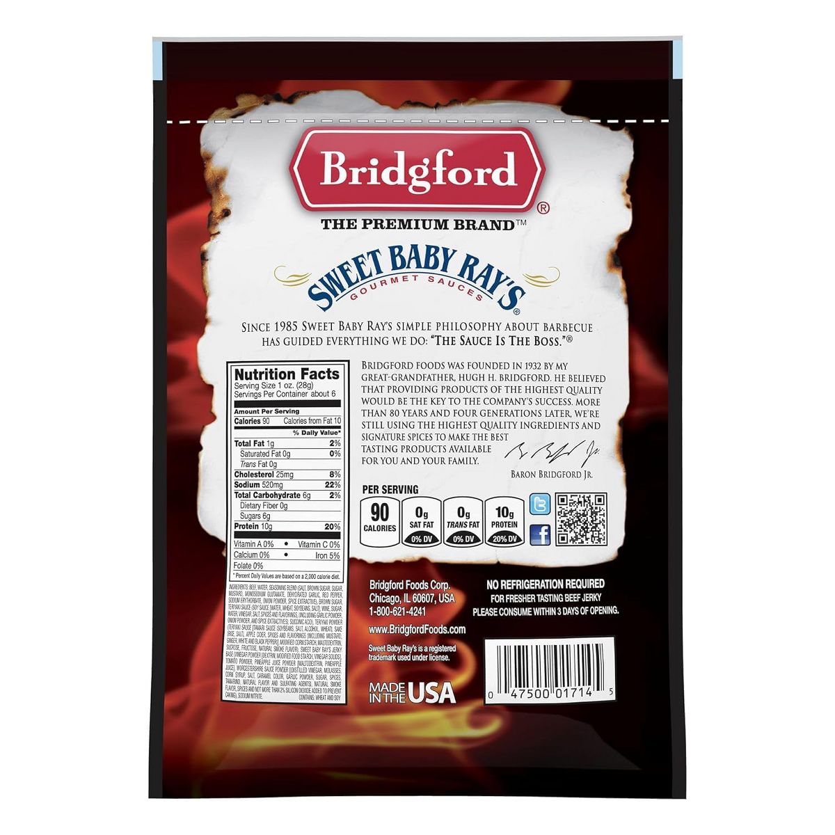 Bridgford Sweet Baby Ray’s Beef Jerky Sabor Teriyaki Dulce 6.2 oz - Carne Seca de Res con Alto Contenido de Proteína, Ideal para Bocadillos sobre la Marcha y Estilos de Vida Ocupados - Imagen 3