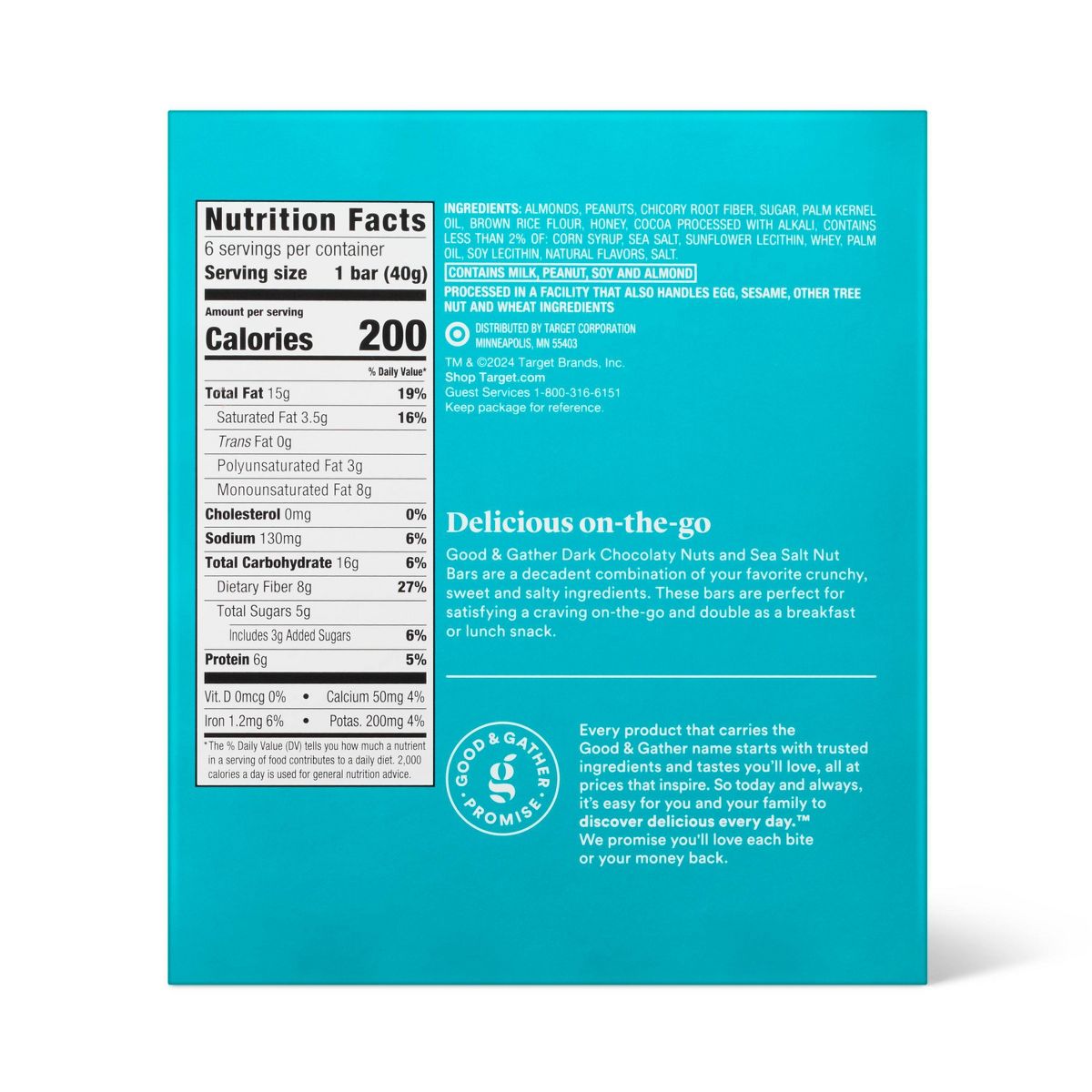 Barritas de nueces con chocolate oscuro y sal marina con otros sabores naturales - 6g de proteína - 8.4 oz/6 ct - Good & Gather™ - Imagen 3