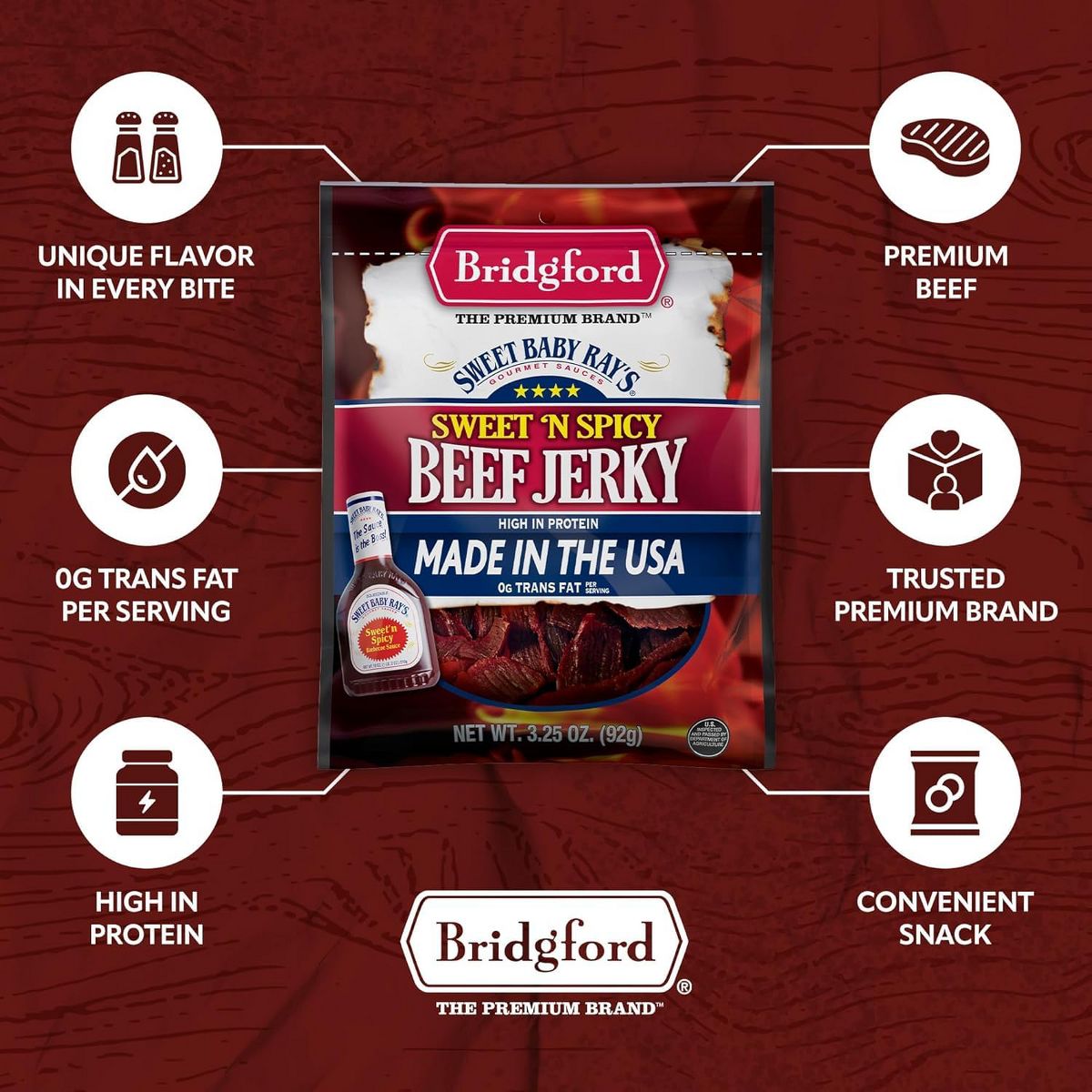 Bridgford Sweet Baby Ray’s Beef Jerky Sabor Teriyaki Dulce 6.2 oz - Carne Seca de Res con Alto Contenido de Proteína, Ideal para Bocadillos sobre la Marcha y Estilos de Vida Ocupados - Imagen 5