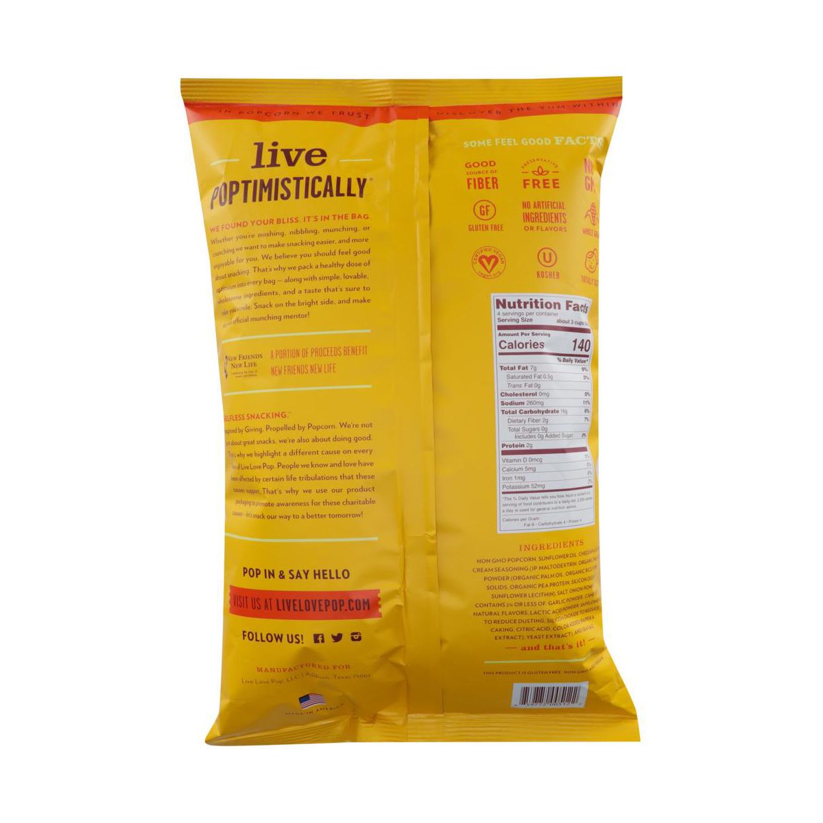 Palomitas Gourmet Live Love Pop Sabor Queso Cheddar y Crema Agria - Caja con 12/4.4 oz - Imagen 4