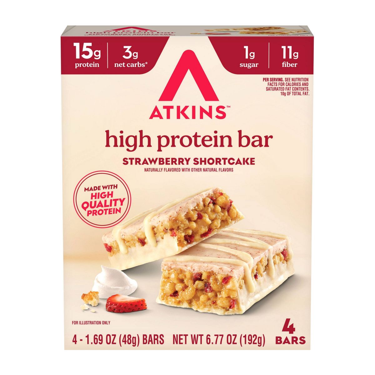 Atkins Barra de Proteína de Soya Sabor Pastel de Fresas con Alto Contenido de Proteína - 15g de Proteína - 6.77 oz/4 piezas - Imagen 2