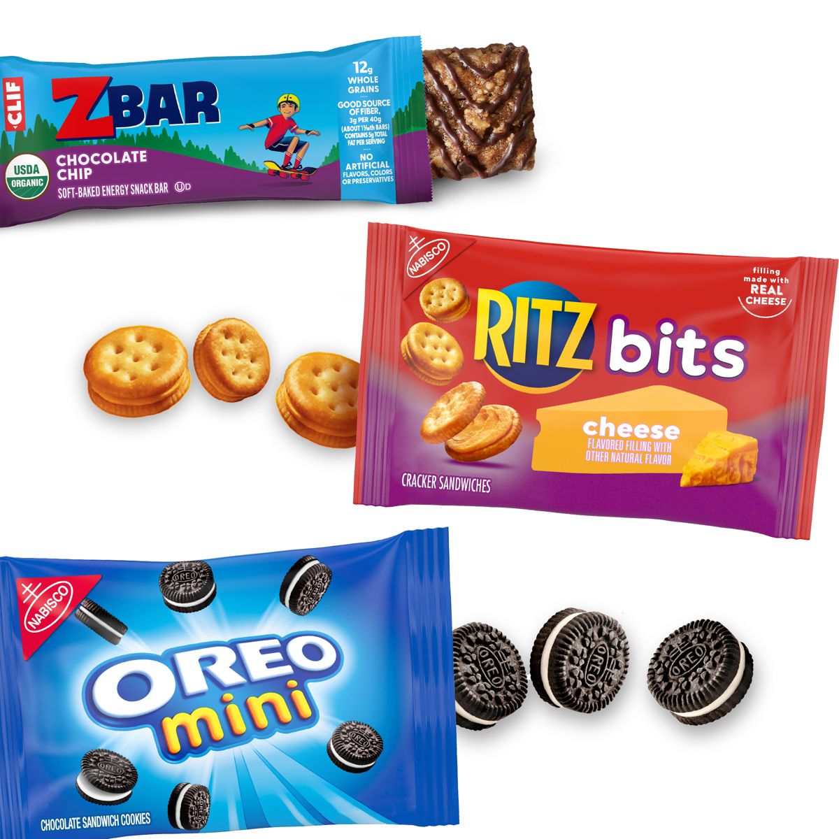 Zbar Barritas de Merienda con Chispas de Chocolate, Galletas RITZ Bits y Galletas Mini OREO, Paquete Variado de Botanas para Llevar - 16.35 oz/15 piezas - Imagen 4